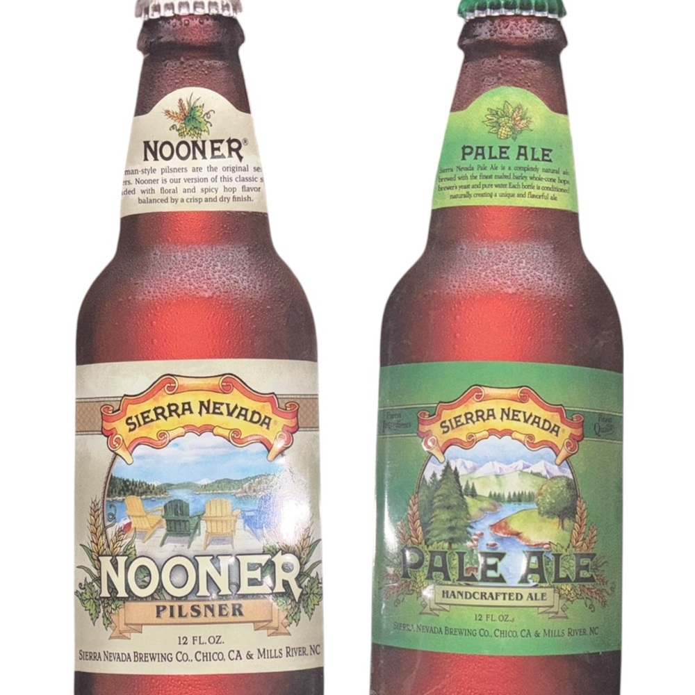Sierra Nevada Nooner Pilsner and Pale Ale Beer Bottle shaped 18” signs